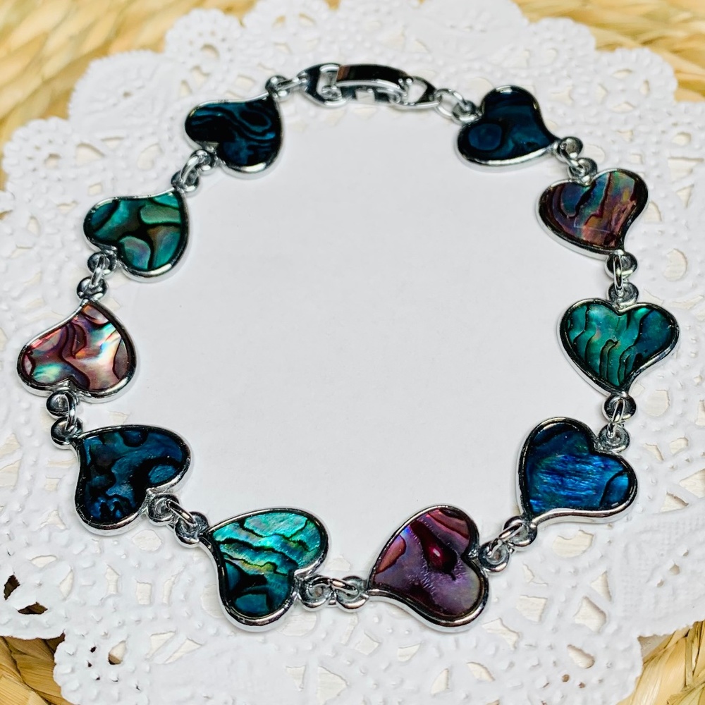 Abalone, Silver Tone, Heart Bracelet